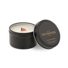Load image into Gallery viewer, Cha Cha Chocolate Hutwoods Cedar Leaf & Vanilla Bean Candle Luxury Travel Tin