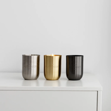 Load image into Gallery viewer, Cha Cha Chocolate Hutwoods Cedar Leaf & Vanilla Bean Candle with Seed Paper Luxury Brushed Brass Vessel